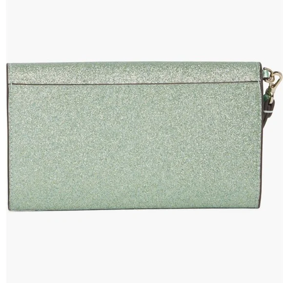 Kate Spade Kenzie Medium Flap Wristlet Seafoam Green Glitter New in Box KK332 - Picture 2 of 9
